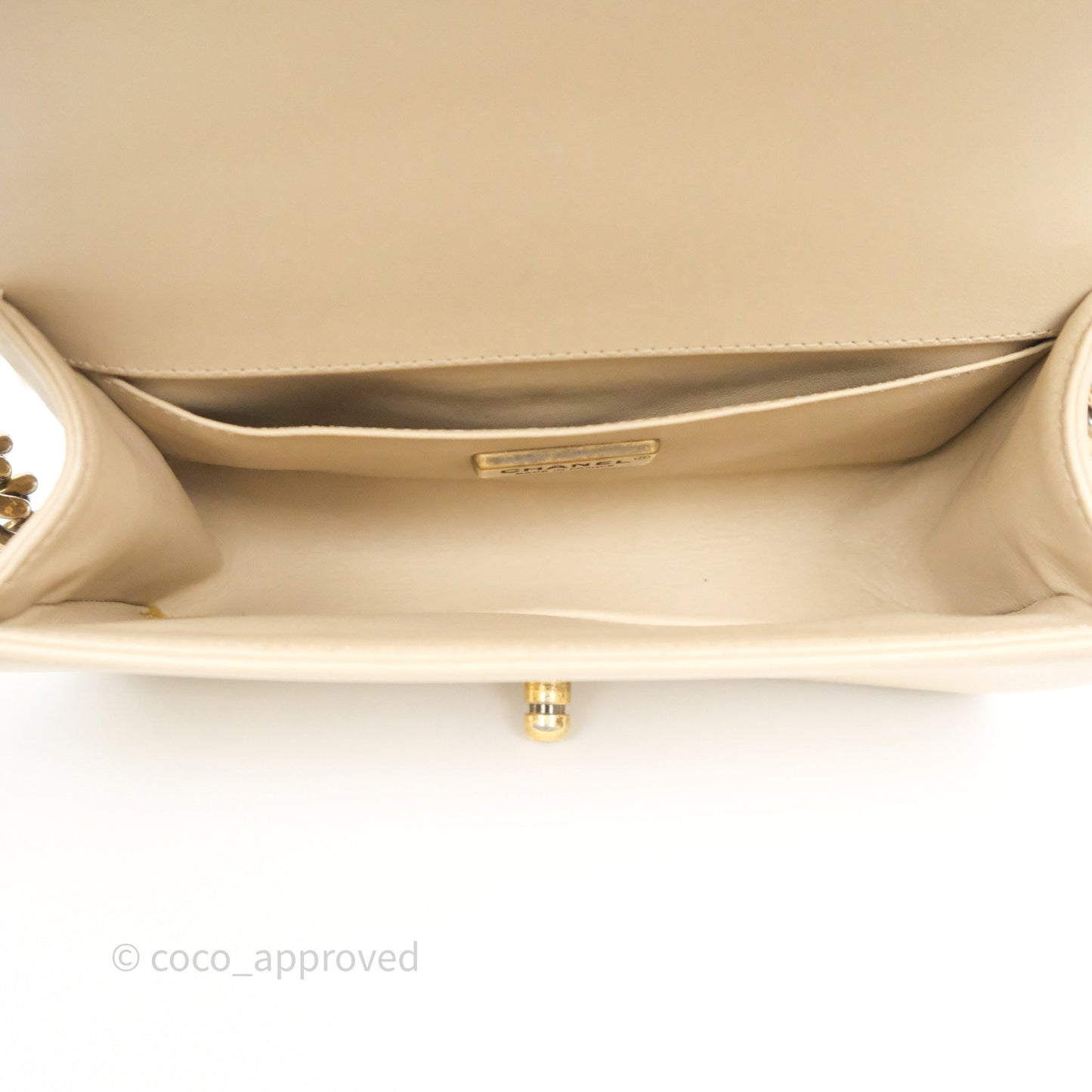 Chanel Small Boy Stingray Beige Antique Gold Hardware