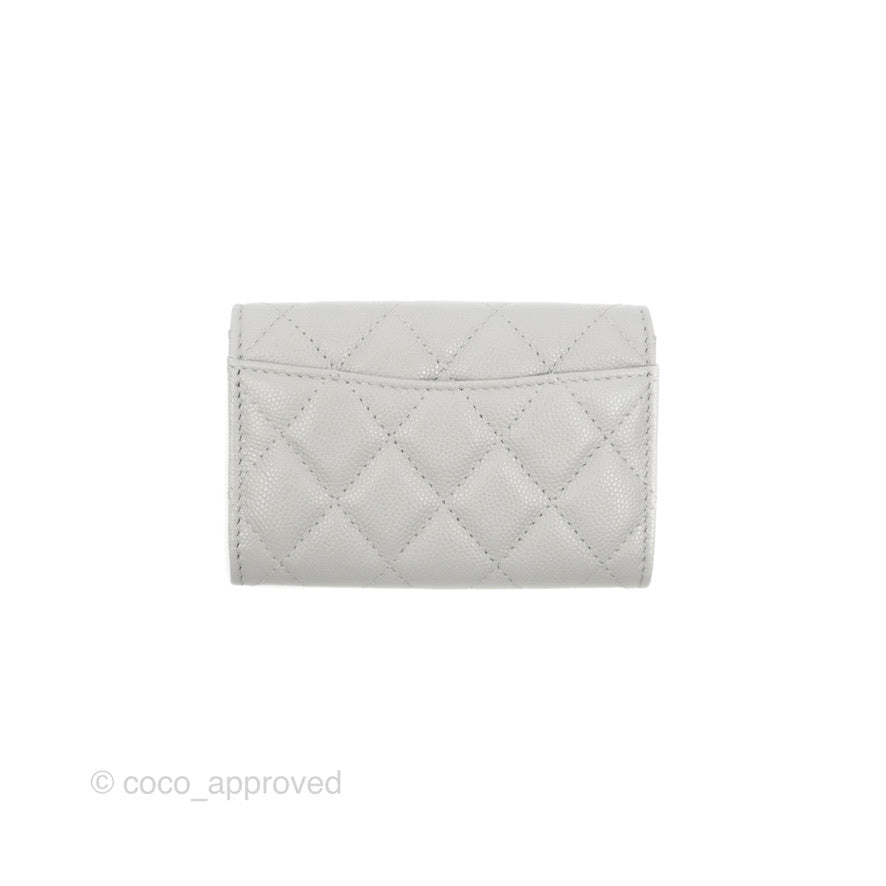 Chanel Caviar Quilted Flap Card Holder Grey Gold Hardware 21A