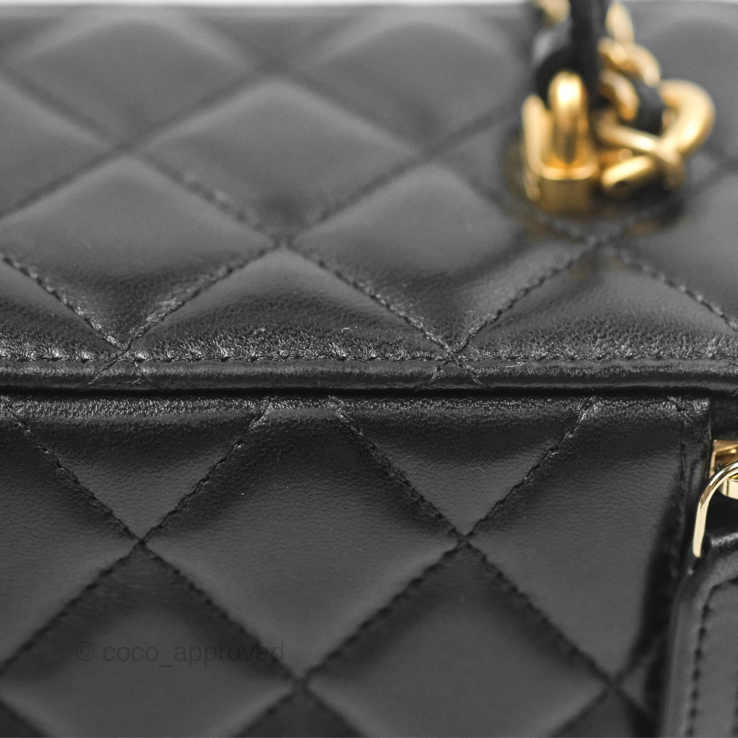 Chanel Vanity Rectangular Top Handle Black Lambskin Gold Hardware