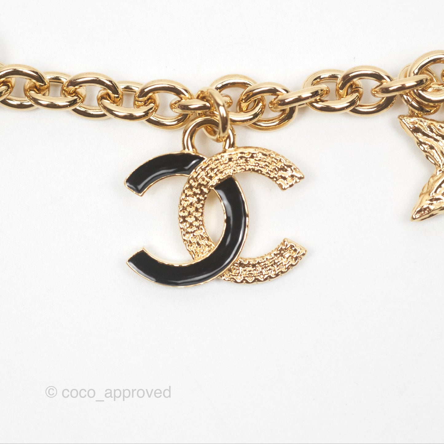 Chanel Black CC Heart Lucky Clover Chain Belt Gold Tone 24P