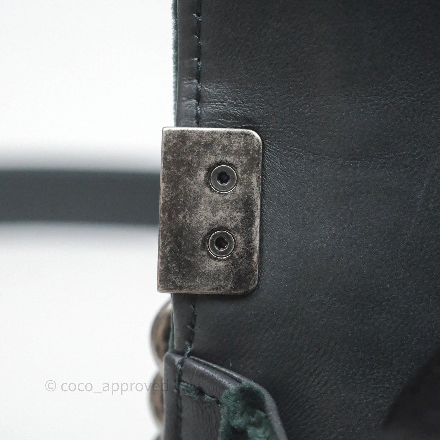 Chanel Small Boy Quilted Dark Green Velvet Ruthenium Hardware