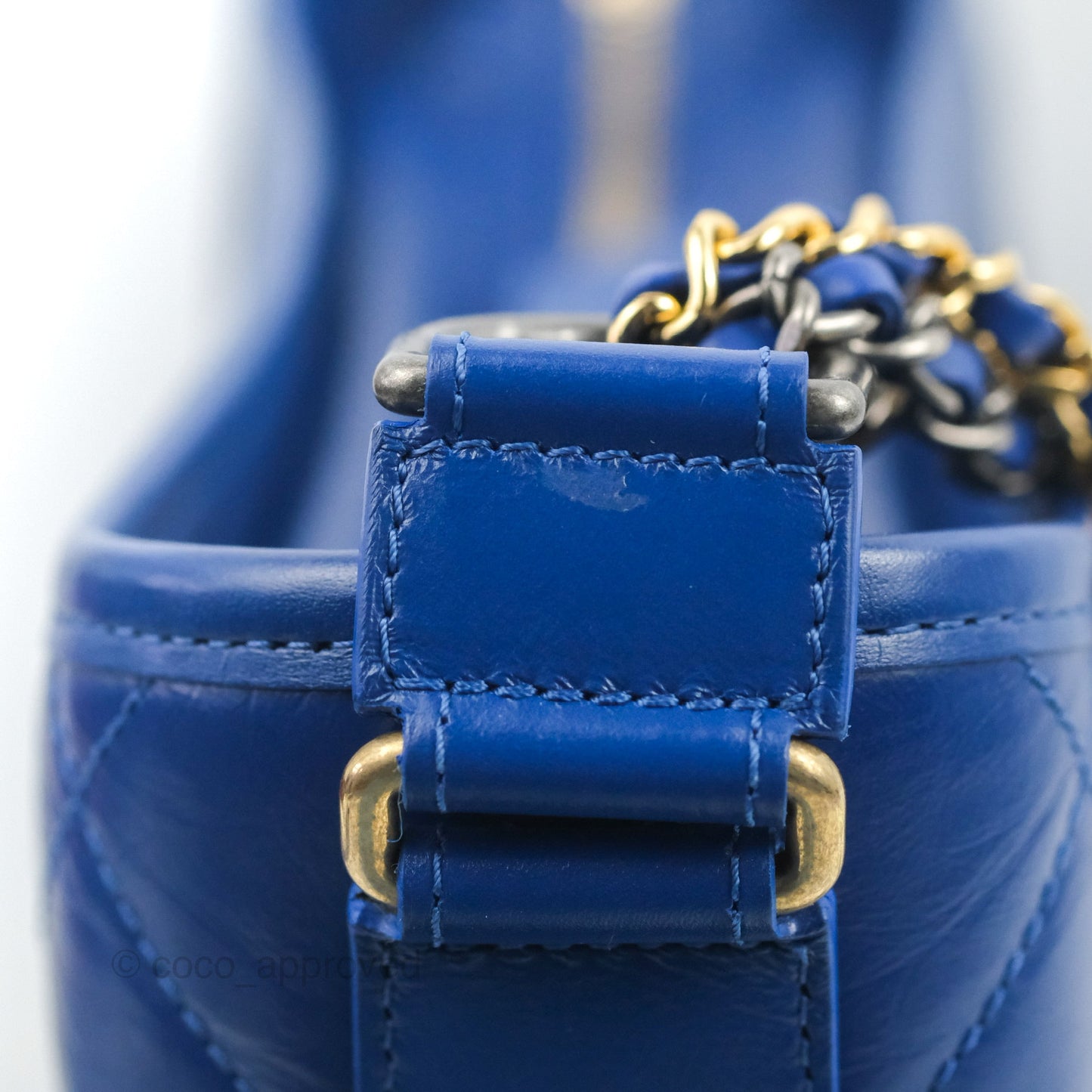 Chanel New Medium Gabrielle Blue Logo Handle Aged Calfskin Mixed Hardware