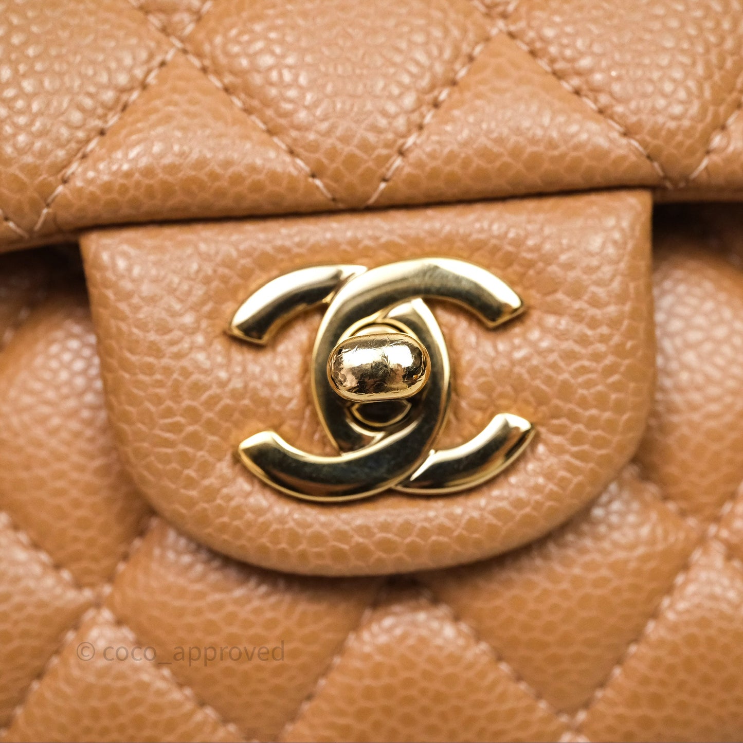 Chanel Classic M/L Medium Flap Quilted Beige Caviar Gold Hardware
