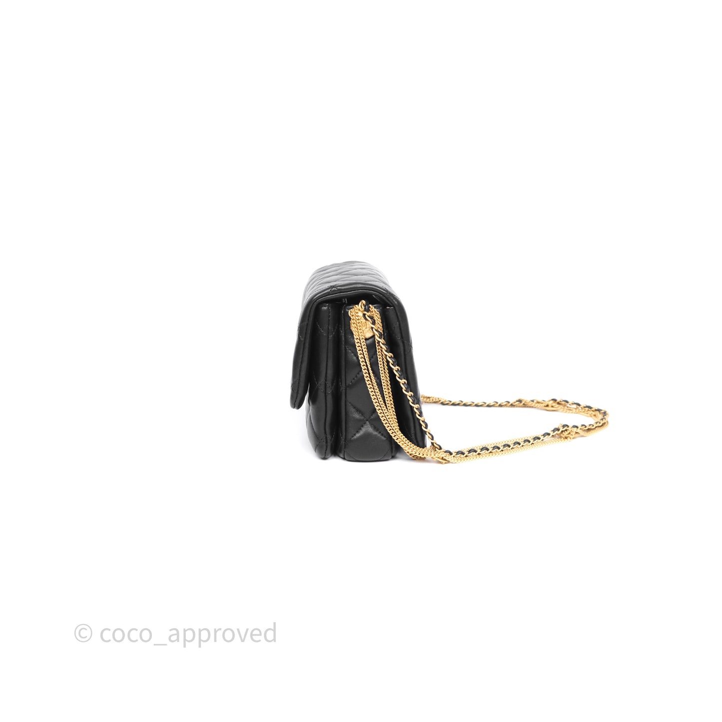 Chanel Quilted Accordion Flap Bag with Button on Chain Black Lambskin Aged Gold Hardware 22A