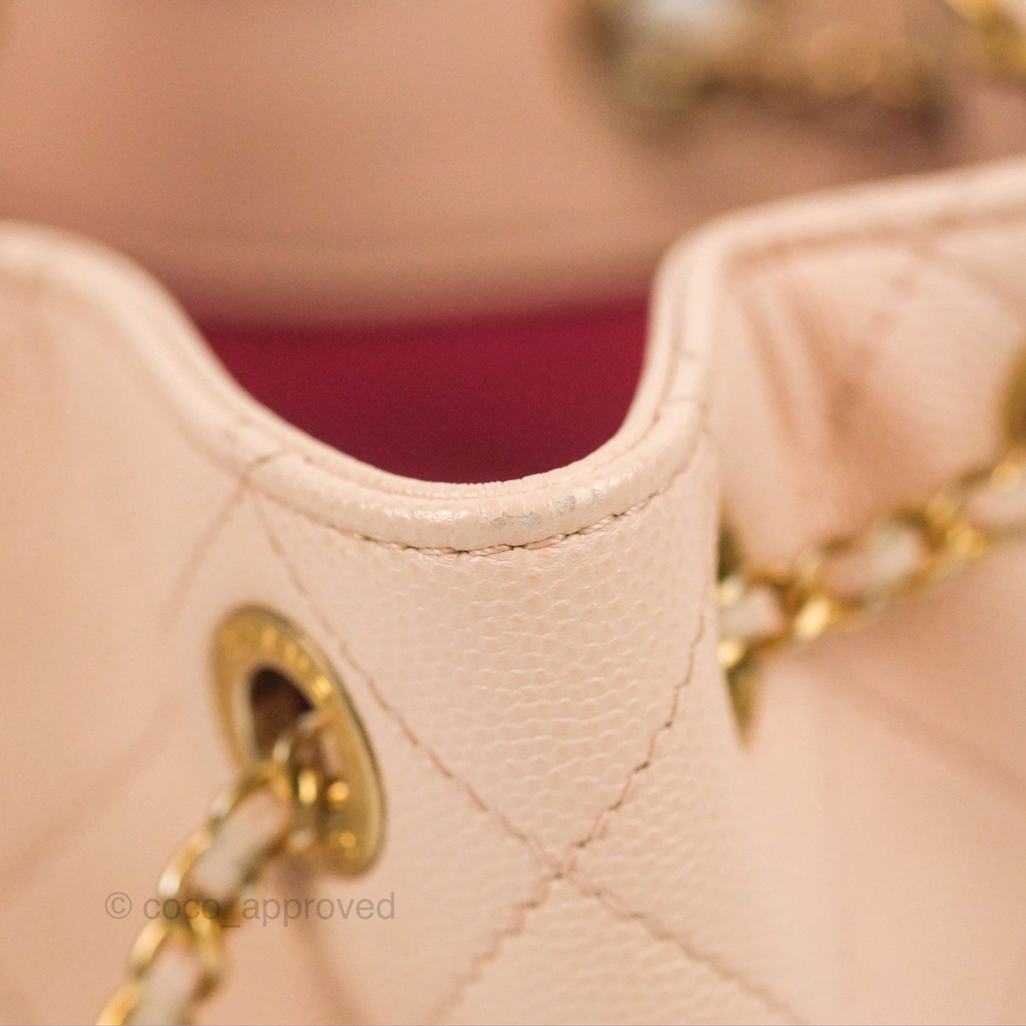 Chanel Quilted Top Handle Drawstring Bucket Bag Pink Caviar Aged Gold Hardware