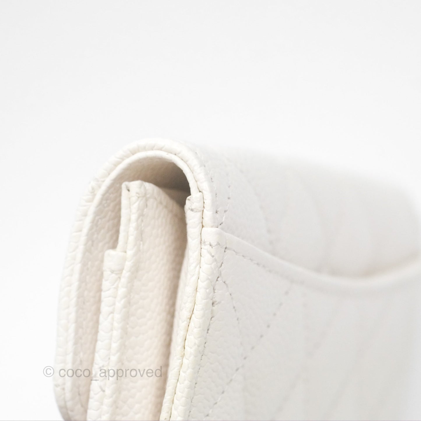 Chanel Quilted Flap Card Holder White Caviar Silver Hardware