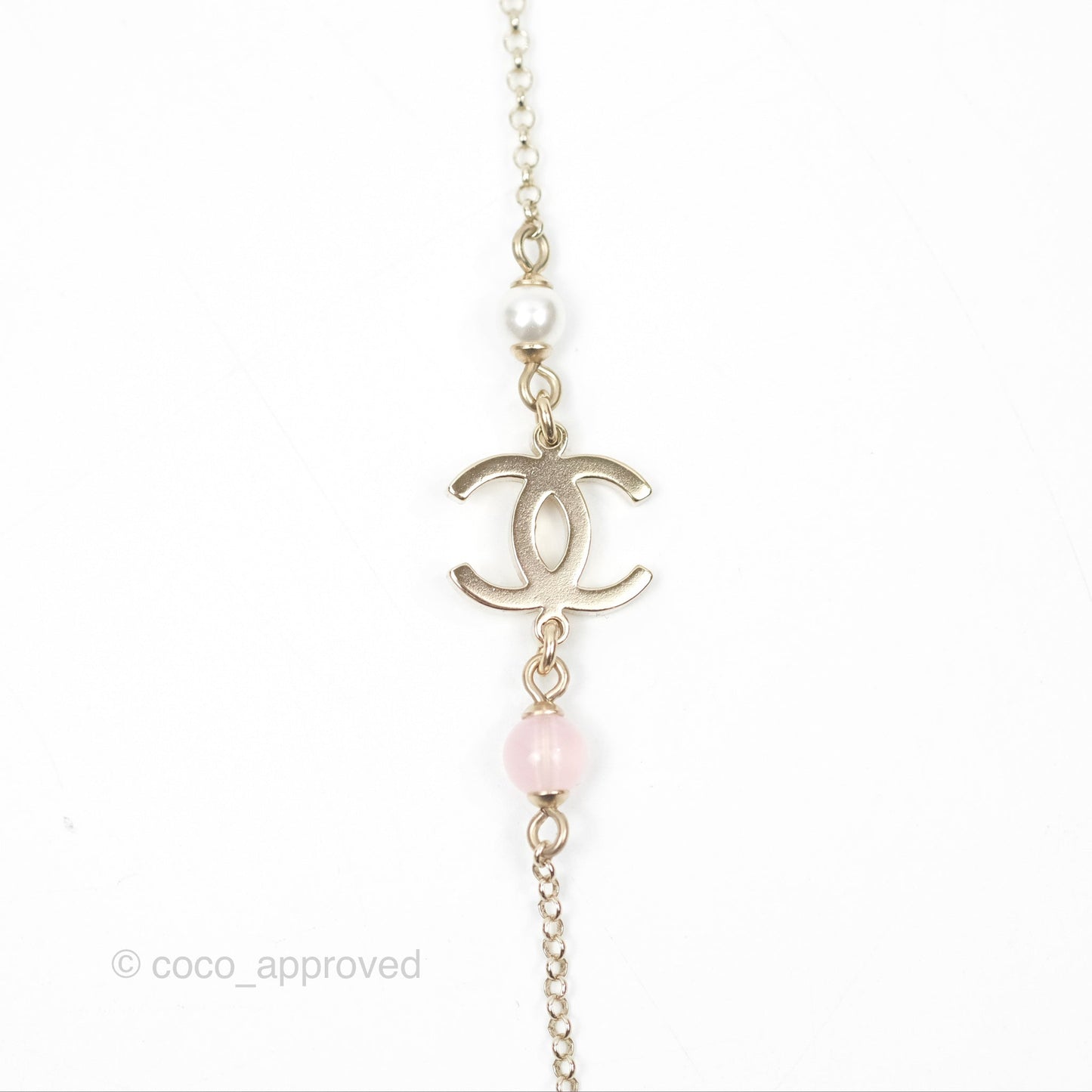 Chanel Heart Pearl CC Necklace Gold Tone 22V