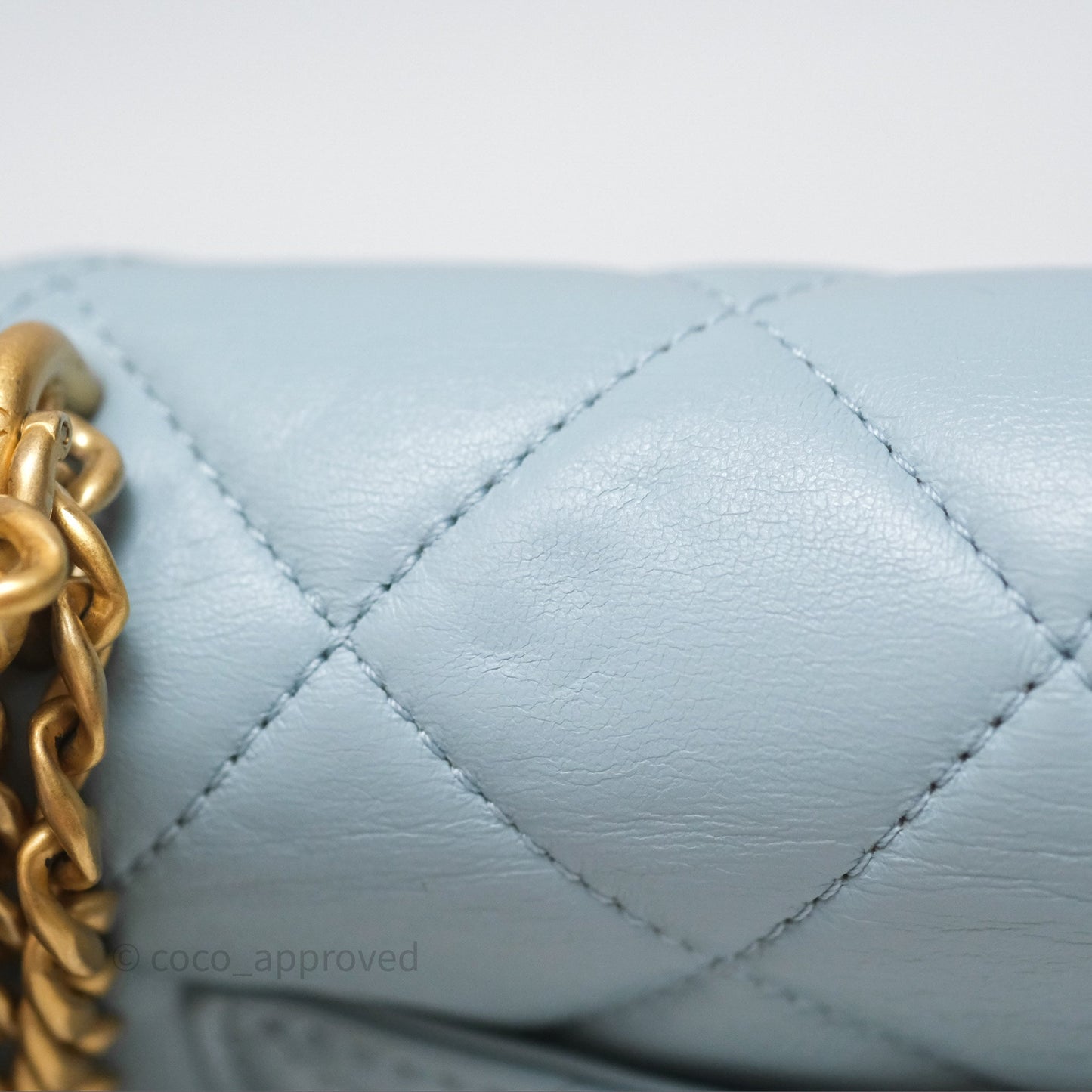 Chanel Quilted Enamel Pending CC Mini Square Flap Baby Blue Lambskin 22P