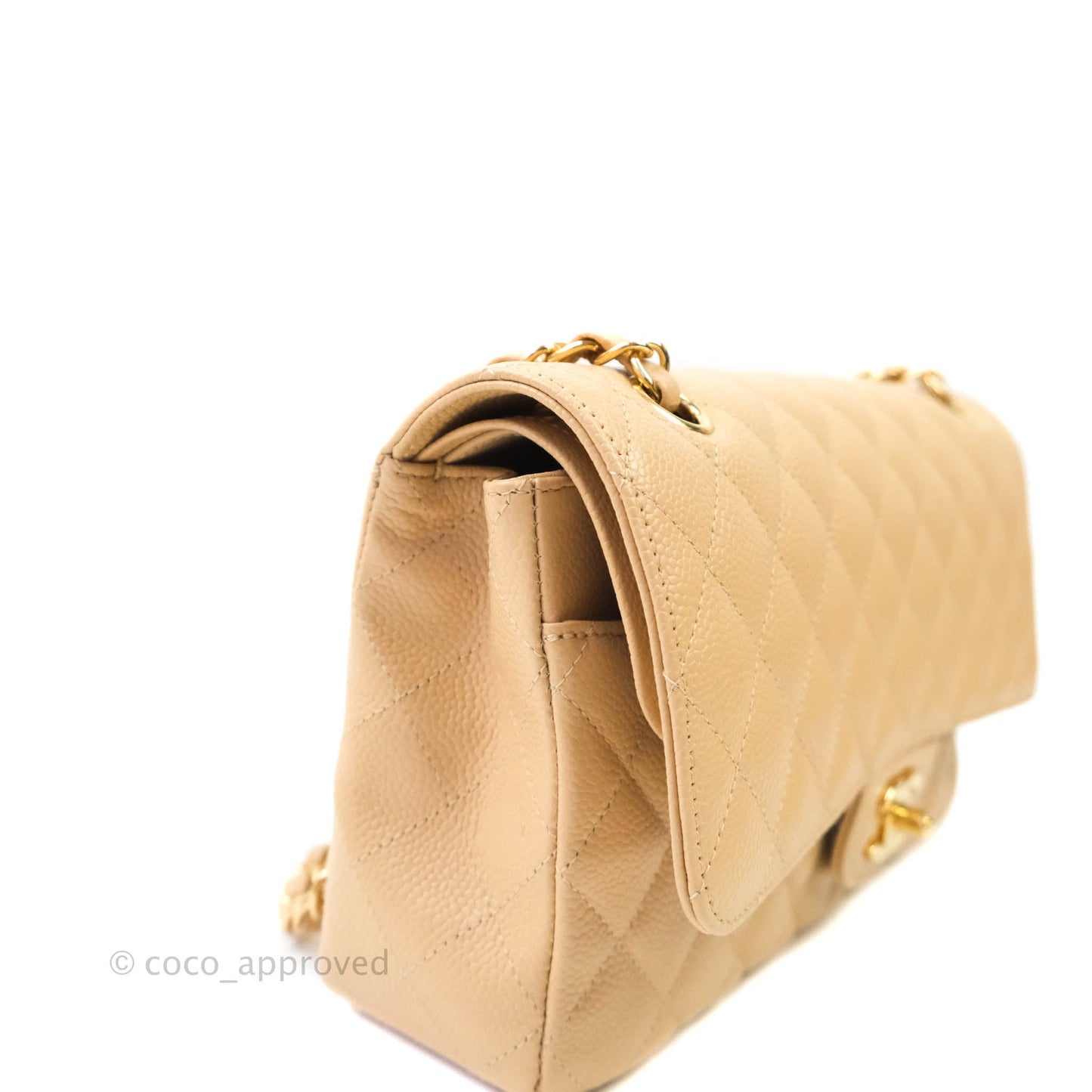 Chanel Classic M/L Medium Double Flap Beige Caviar Gold Hardware