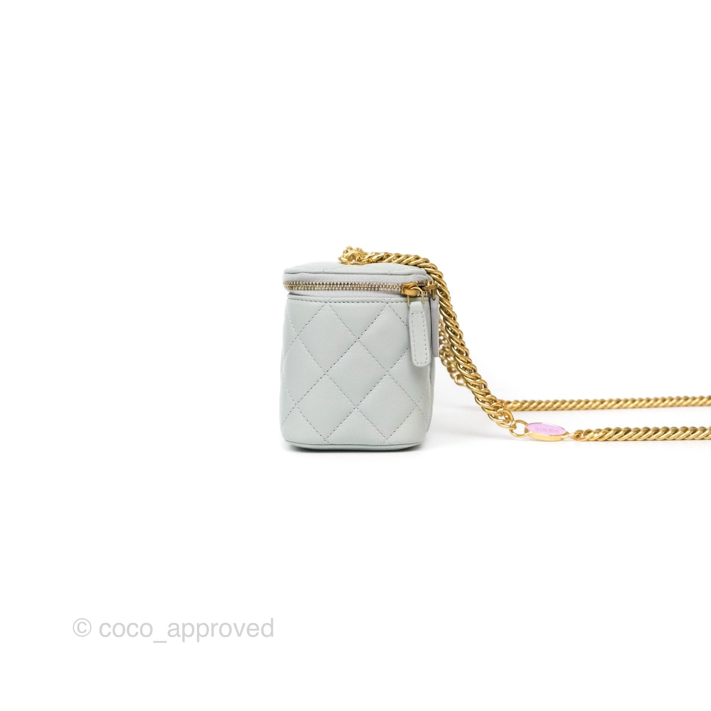 Chanel Quilted Vanity Rectangular with Chain Grey Blue Lambskin Gold Hardware