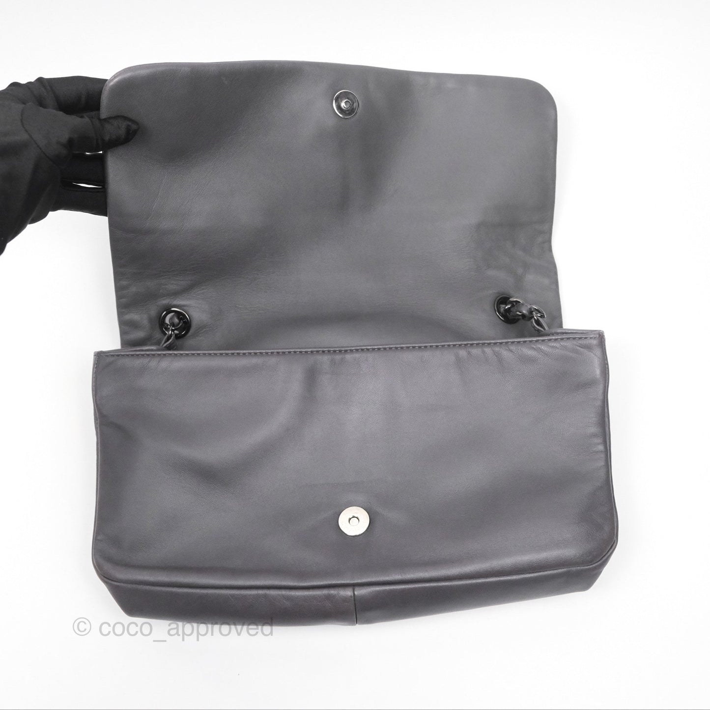 Chanel Studded CC East West Flap Shoulder Bag Lambskin Dark Grey