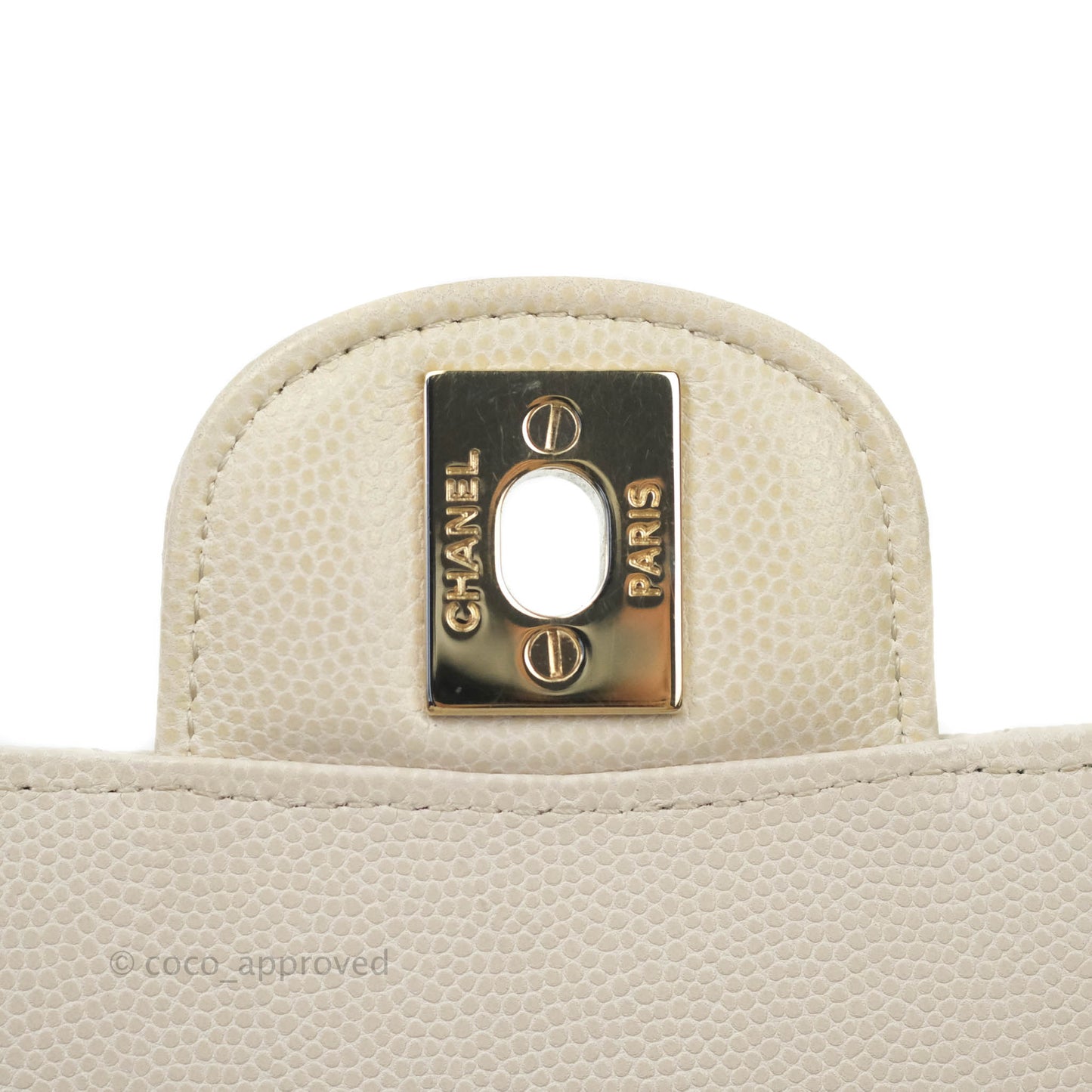 Chanel Mini Square Chevron Ivory Stone Caviar Gold Hardware 18B