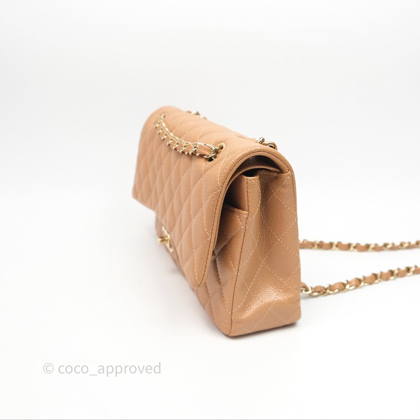 Chanel Classic M/L Medium Flap Quilted Beige Caviar Gold Hardware