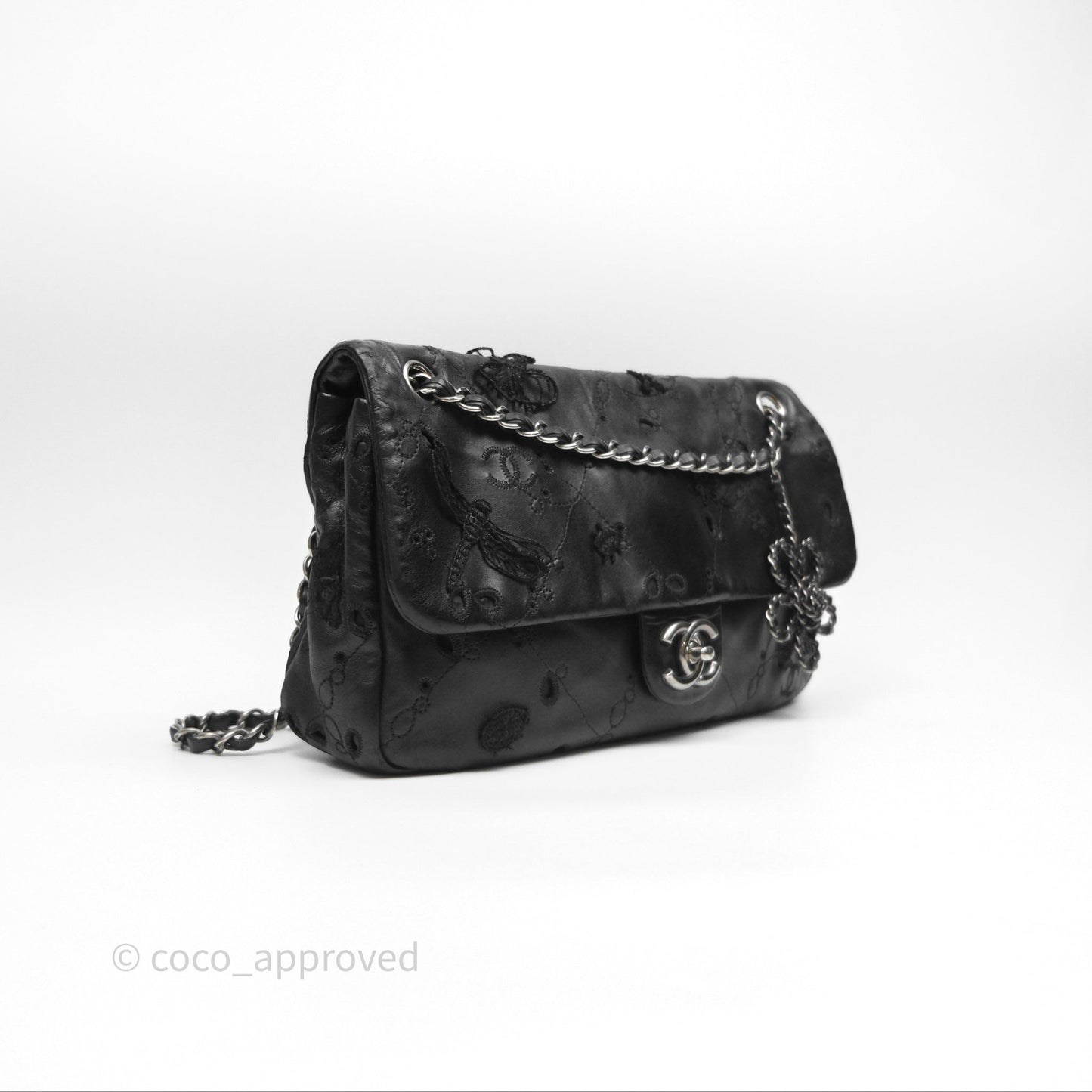Chanel Embroidered Butterfly Flap Black Lambskin Ruthenium Hardware