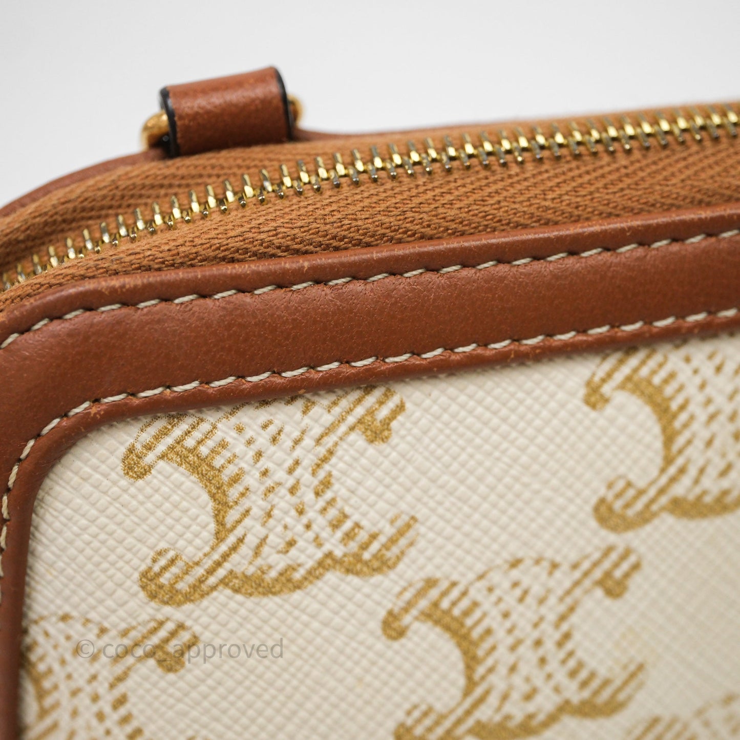 Celine Clutch With Chain Triomphe Canvas White/Tan