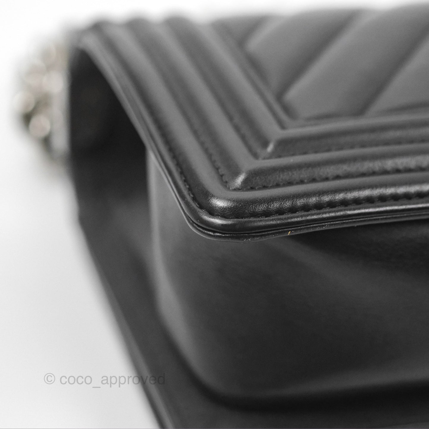 Chanel Small Chevron Boy Black Calfskin Silver Hardware