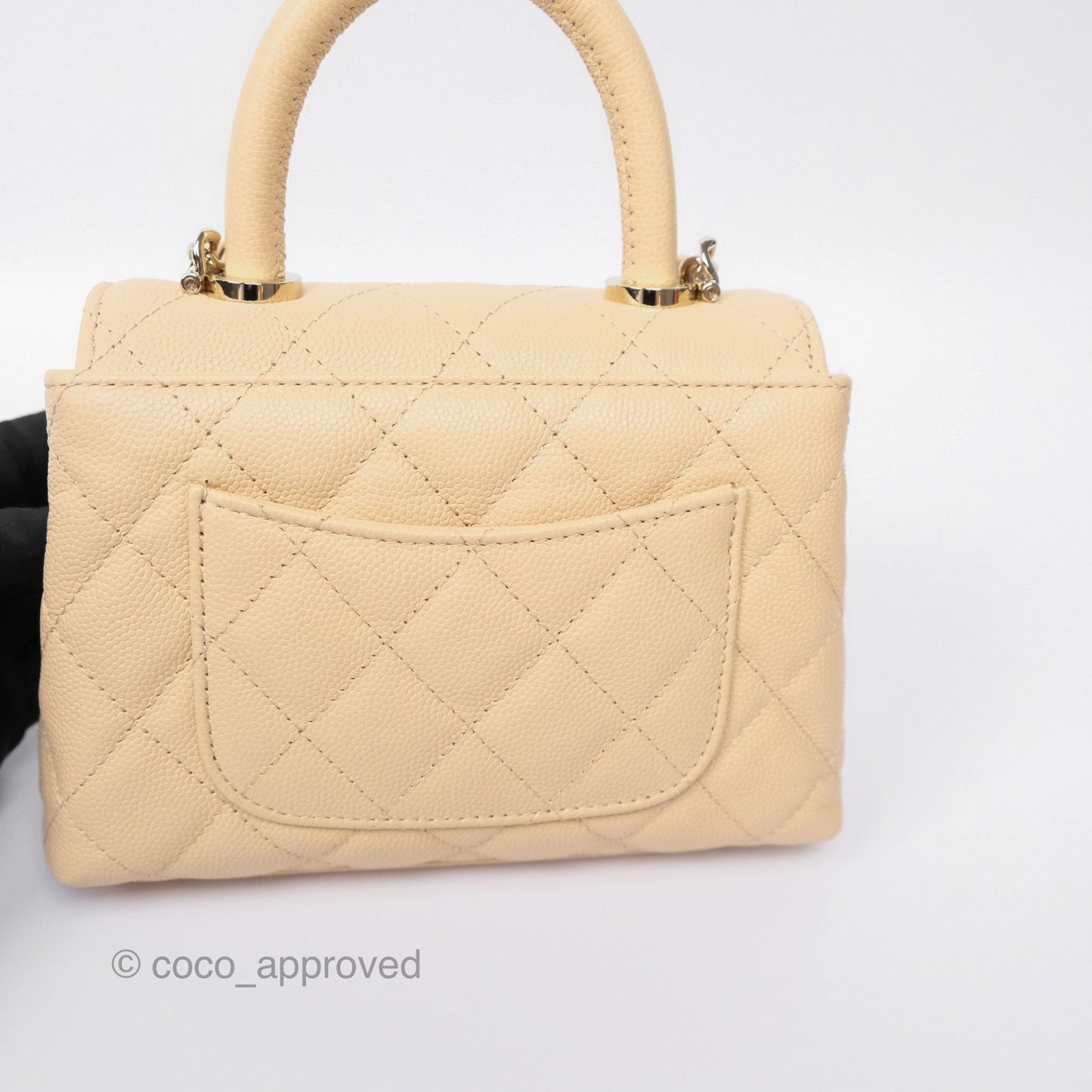 Chanel Coco Handle Clutch with Chain Quilted Beige Caviar Gold Hardware