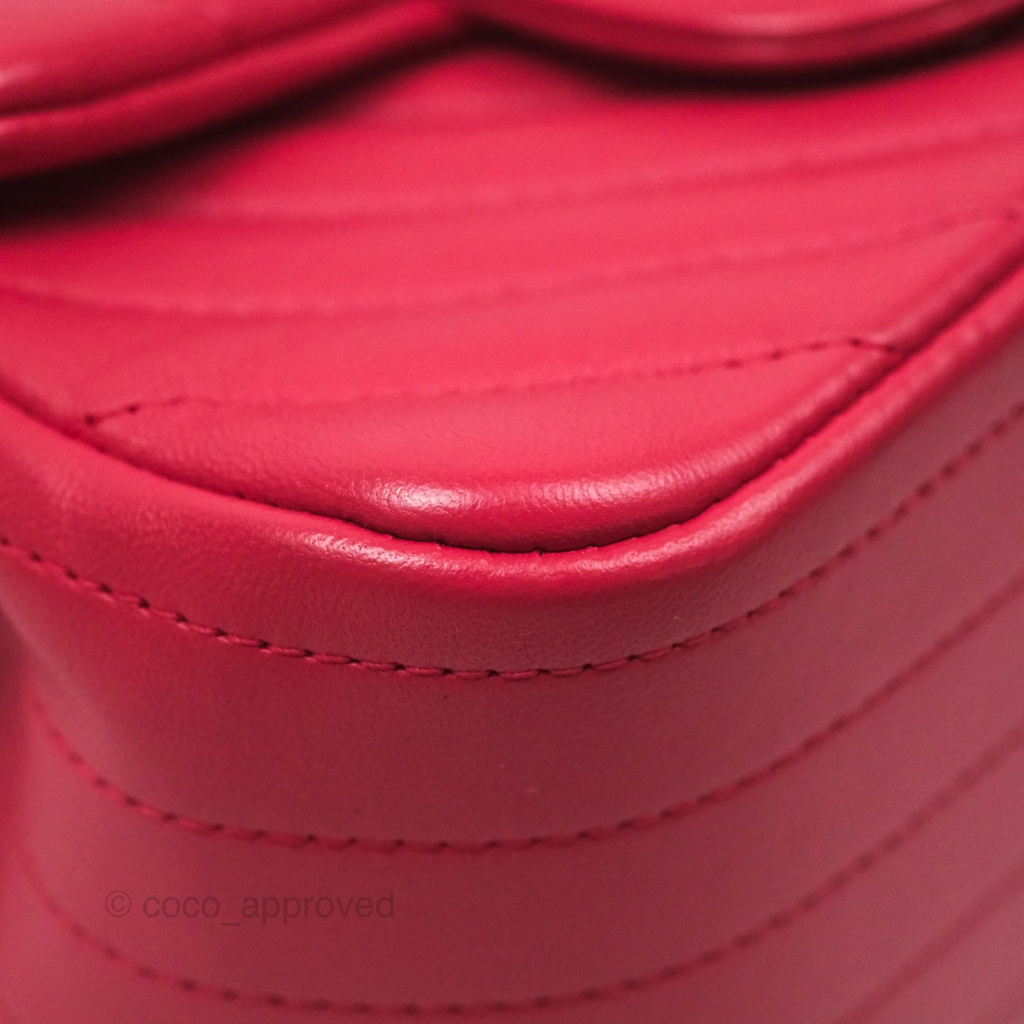 Chanel Mini Square Flap Chevron Dark Pink Lambskin Gold Hardware