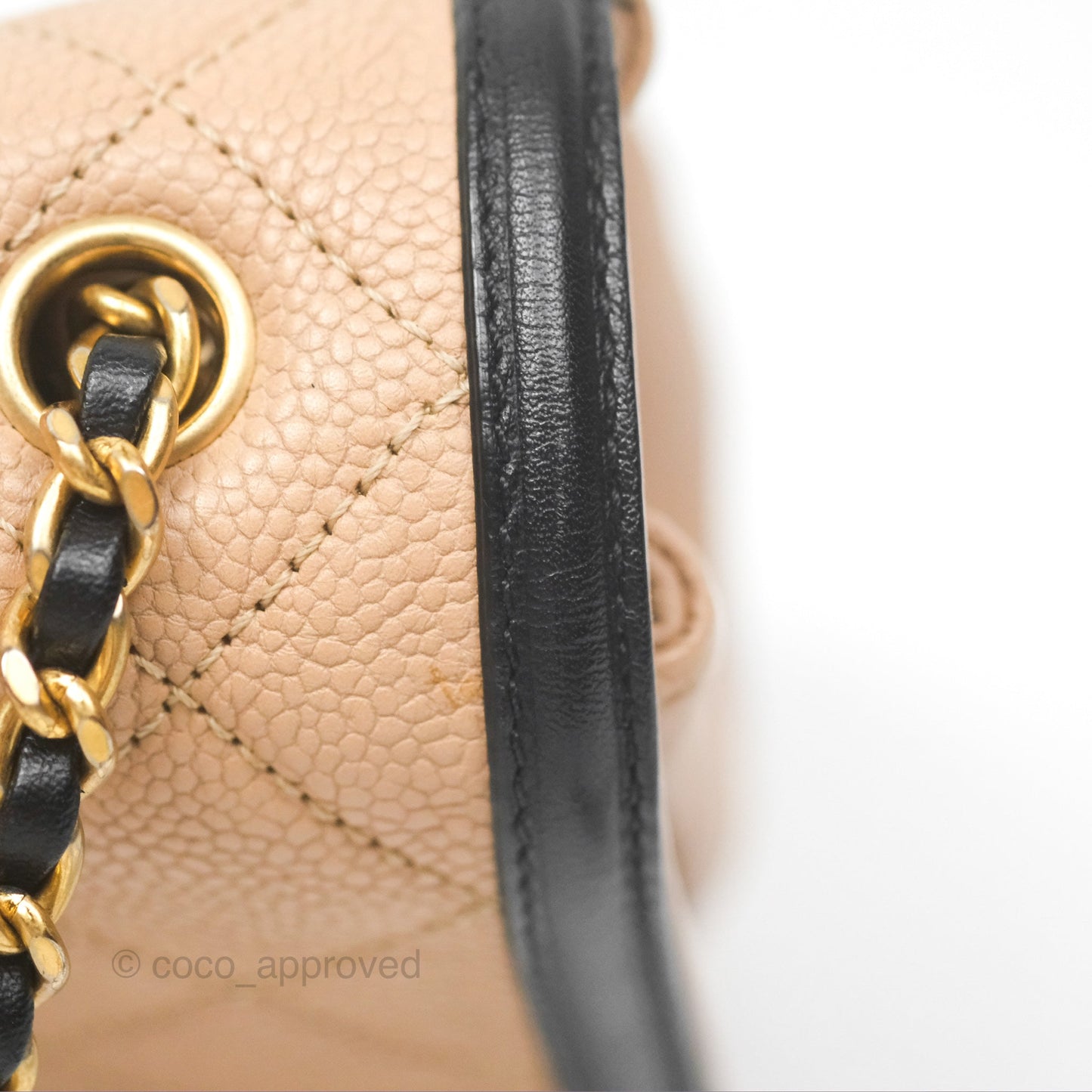 Chanel Small CC Filigree Flap Quilted Beige Black Caviar