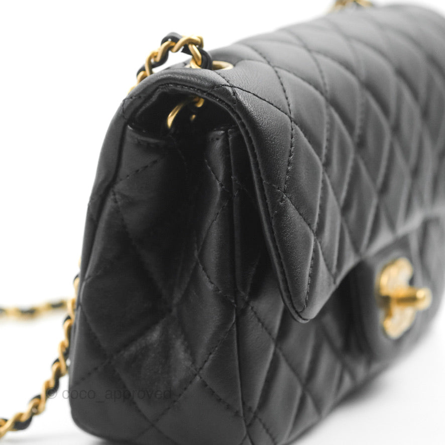 Chanel Mini Rectangular Pearl Crush Quilted Black Lambskin Gold Hardware