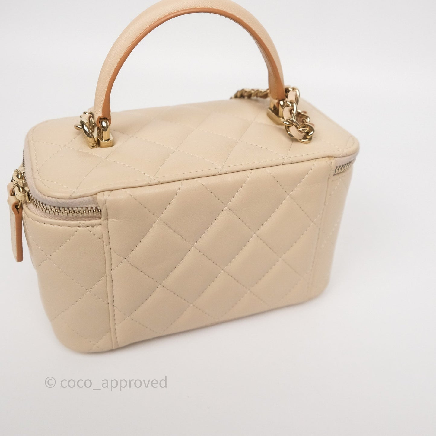 Chanel Vanity Rectangular Top Handle Ecru/Beige Lambskin Gold Hardware 23P