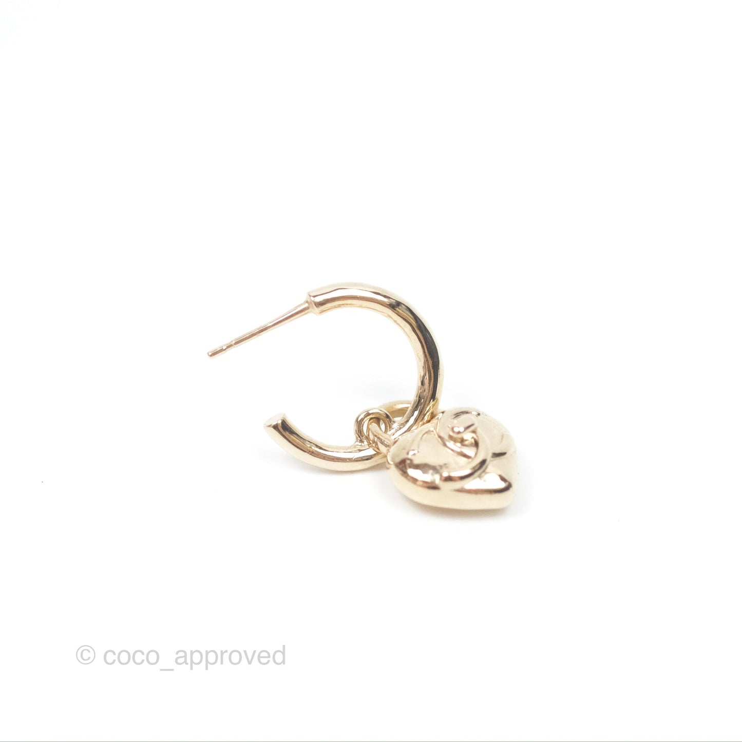 Chanel Heart CC Drop Hoop Earrings Gold Tone 23V