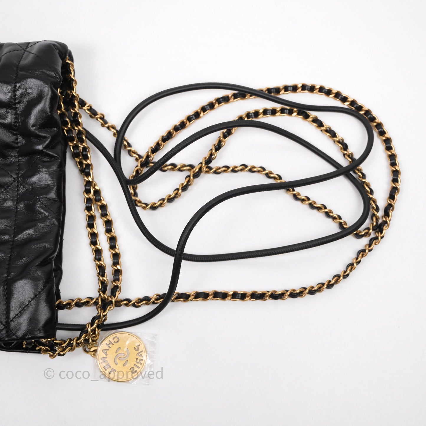 Chanel 22 Mini Bag Black Crumpled Calfskin Aged Gold Hardware