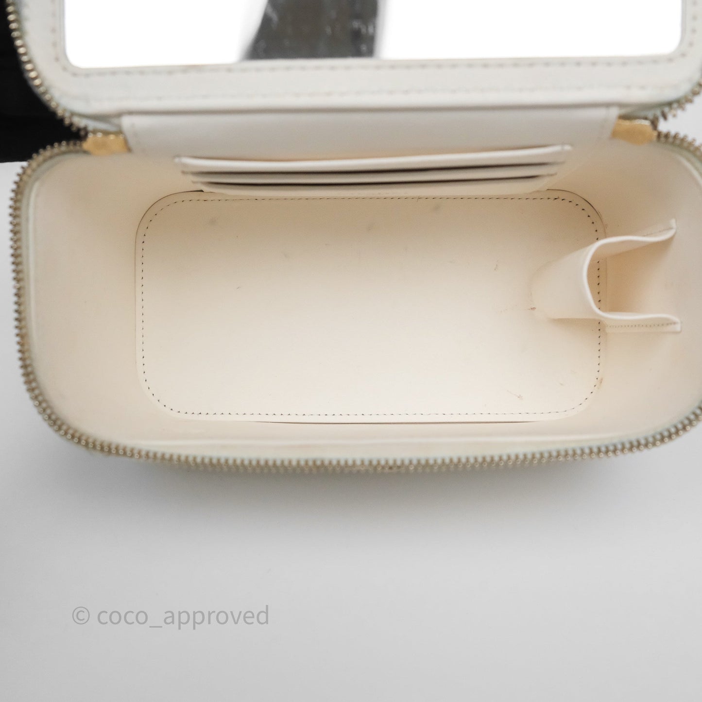 Chanel Logo Crystals Top Handle Vanity Rectangular White Lambskin Gold Hardware