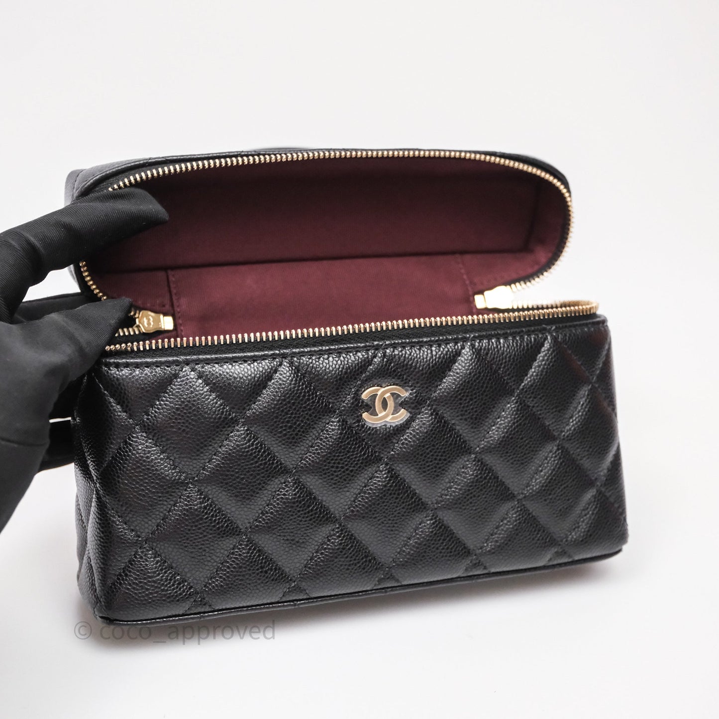 Chanel Top Handle Long Vanity with Chain Black Caviar Gold Hardware