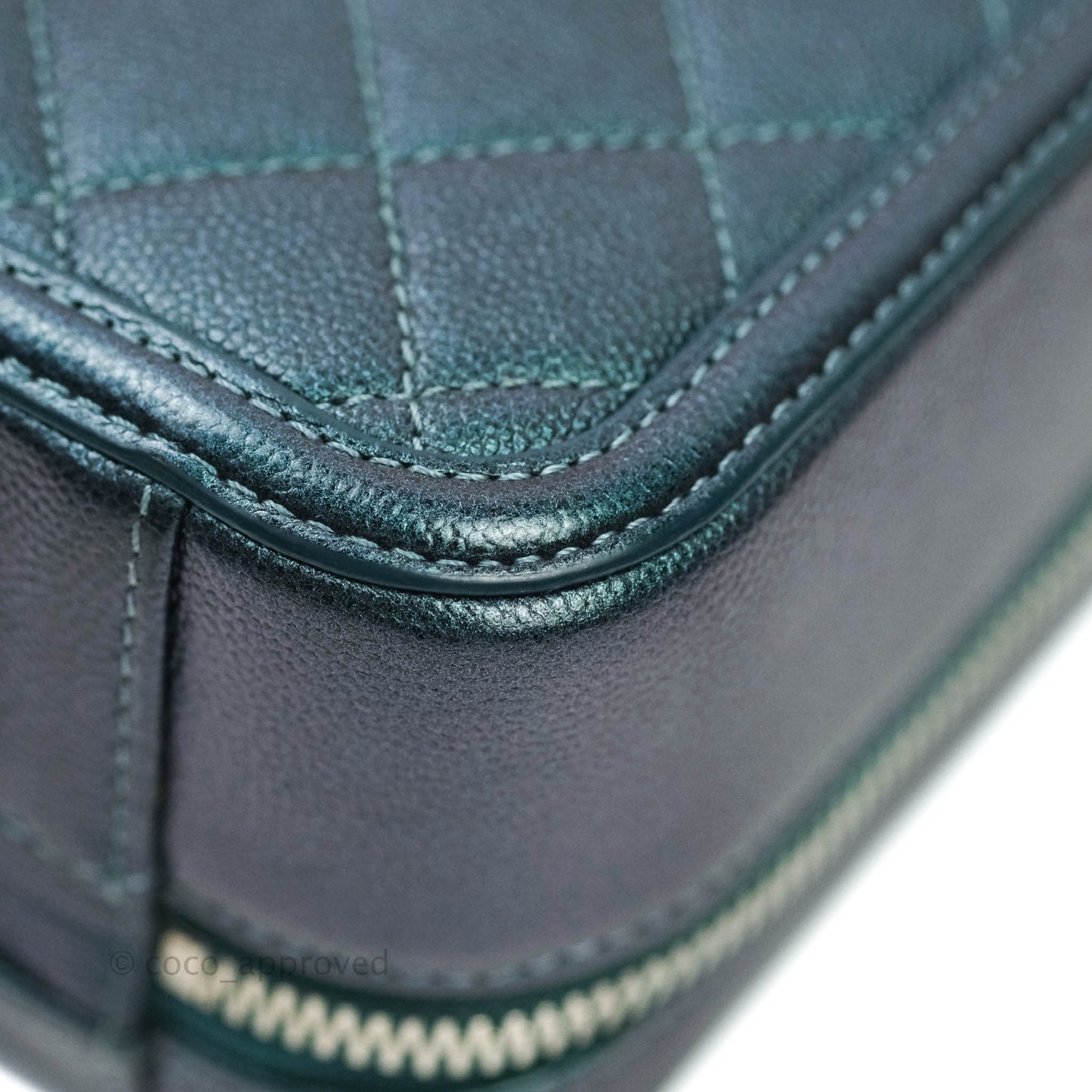 Chanel Quilted Medium CC Filigree Vanity Case Iridescent Dark Turquoise Caviar Rainbow Hardware