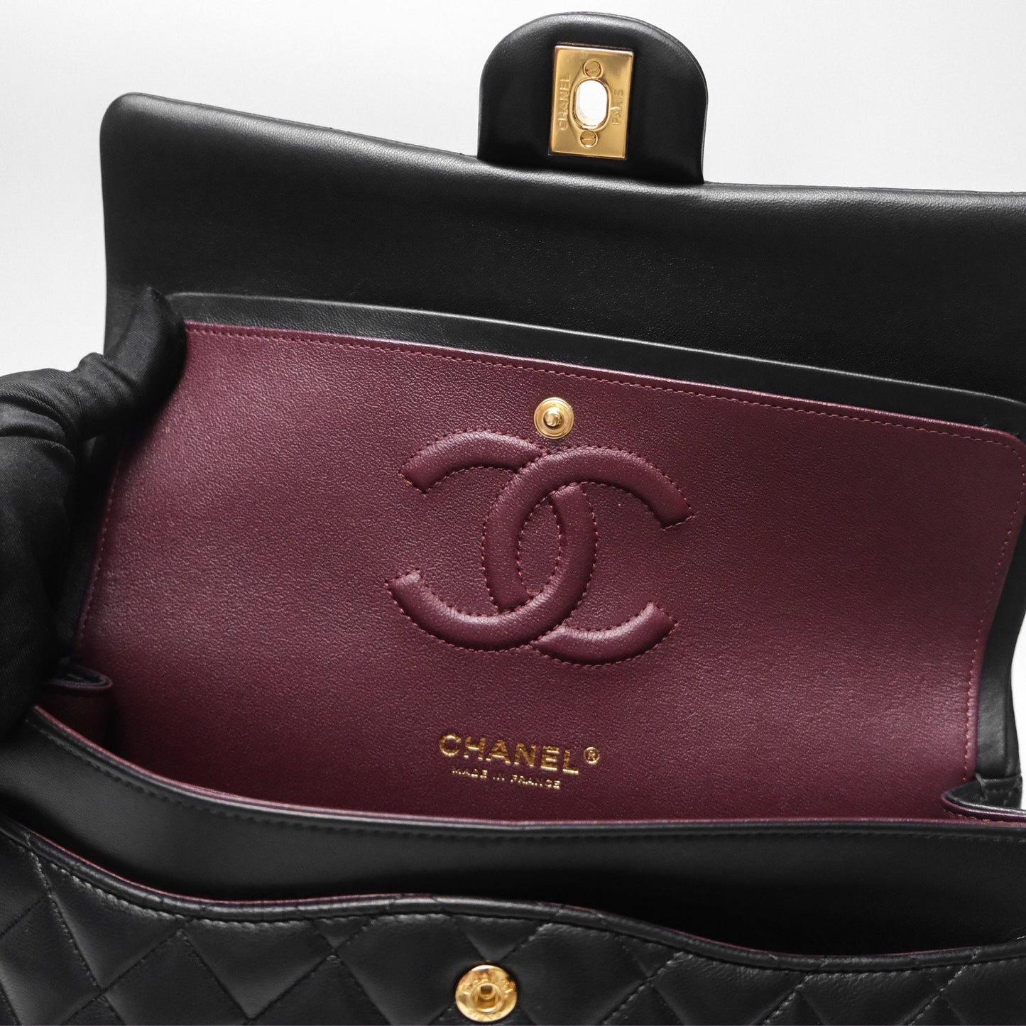 Chanel Classic M/L Medium Flap Quilted Black Lambskin Gold Hardware