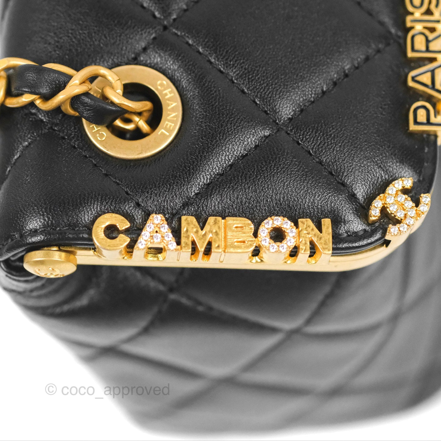 Chanel Logo Crystal Kiss-lock Vanity with Chain Black Lambskin 23C