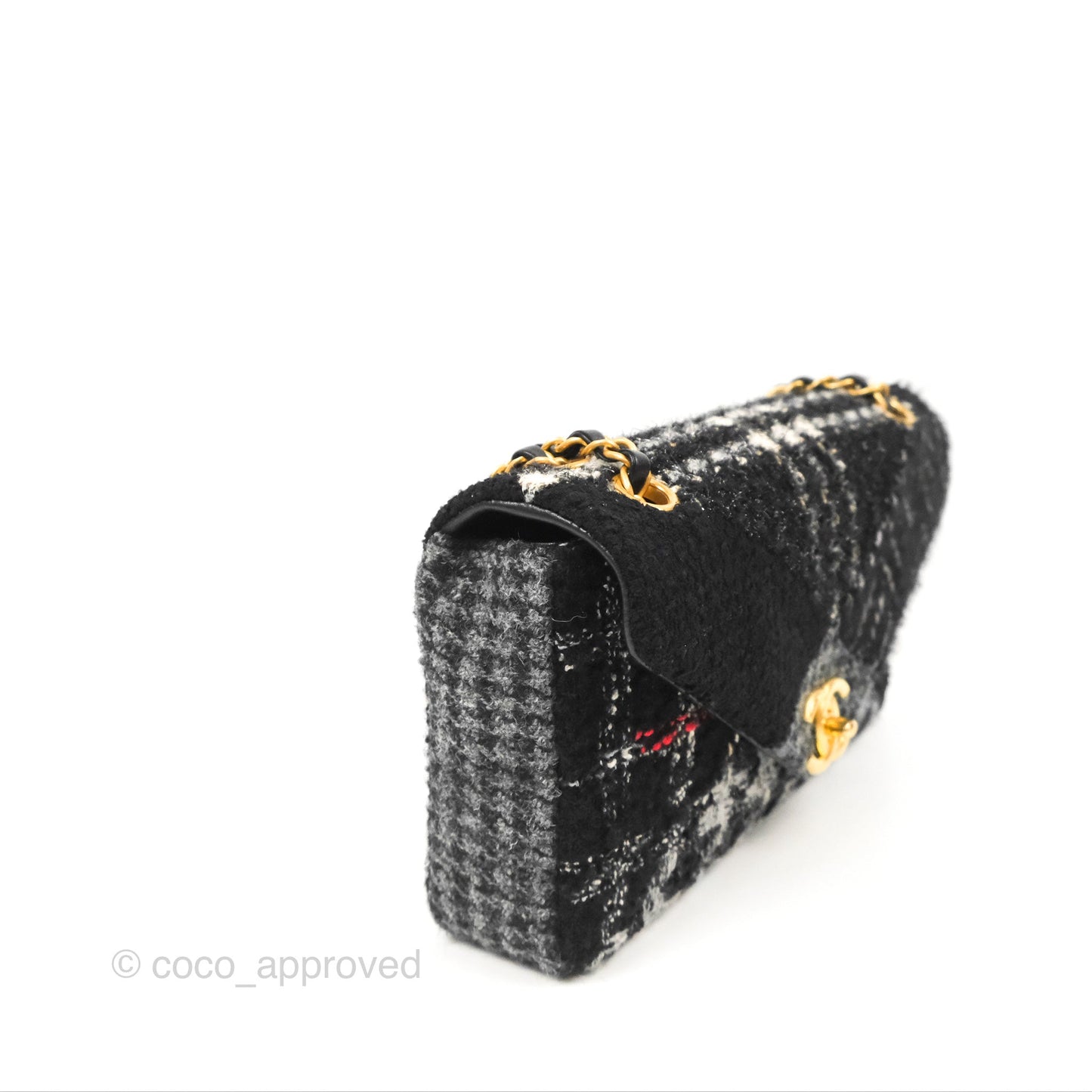 Chanel Medium Single Flap Black Tweed Aged Gold Hardware