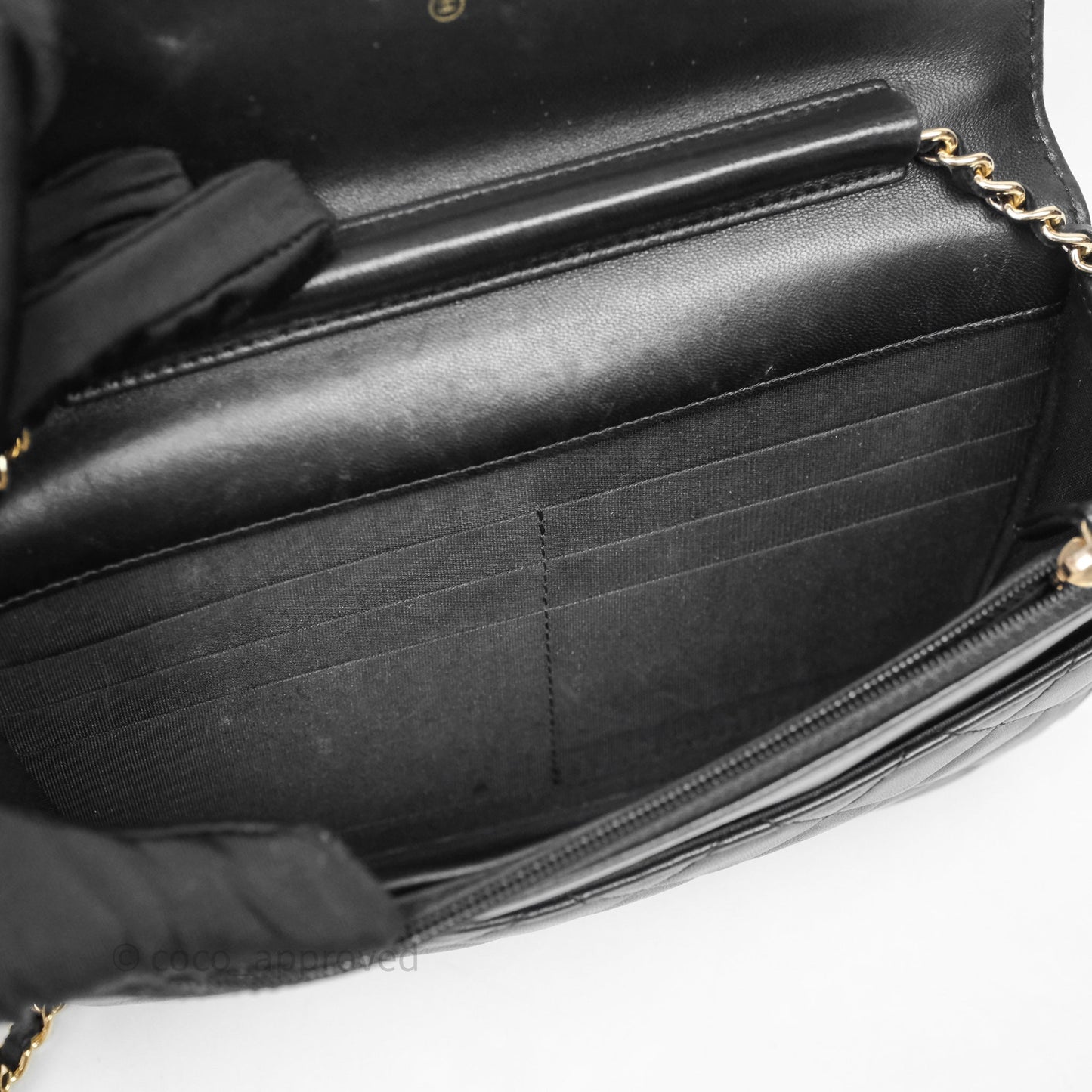 Chanel Black Quilted Lambskin Boy Wallet on Chain Gold Hardware