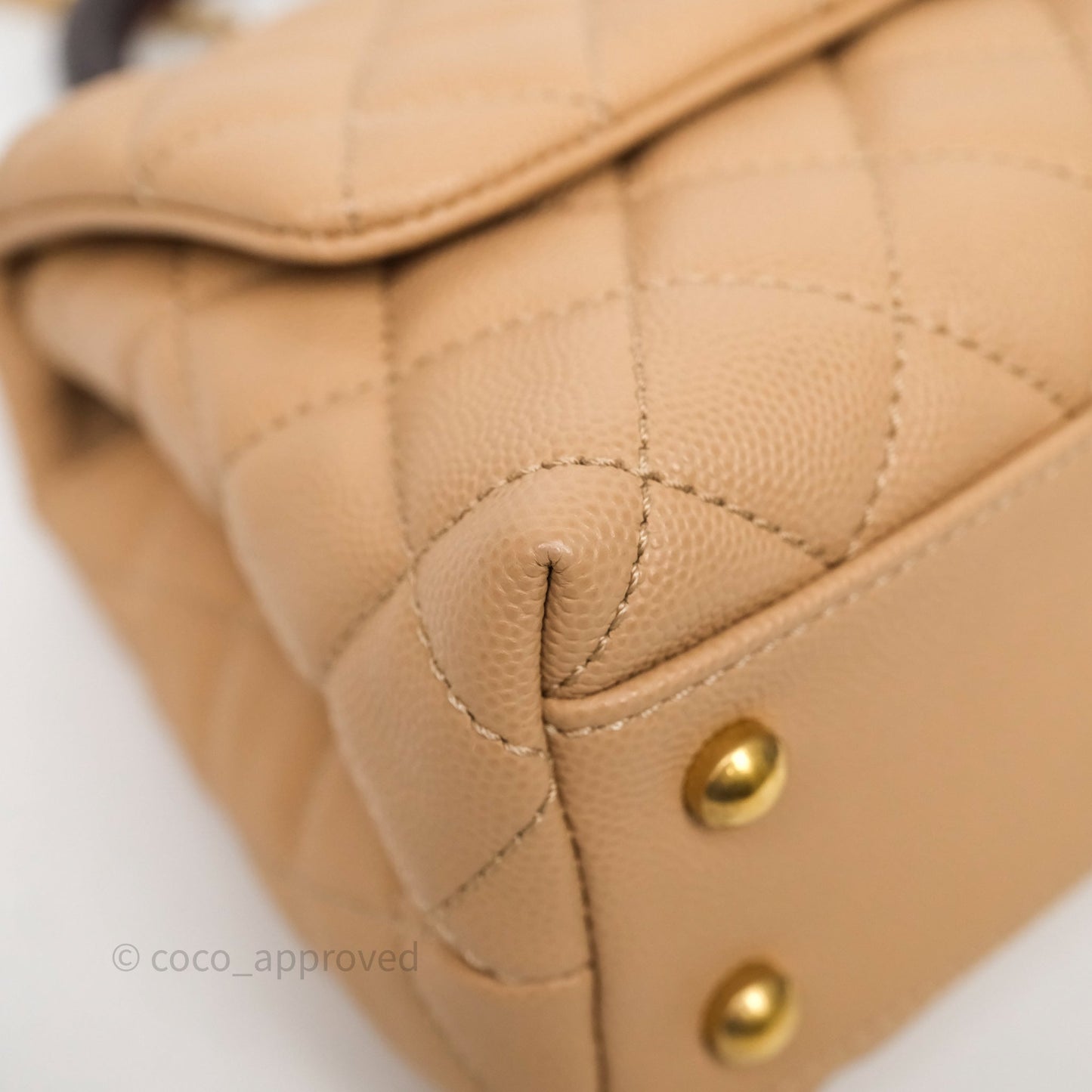 Chanel Small Coco Handle Quilted Beige Caviar Gold Hardware Lizard Handle