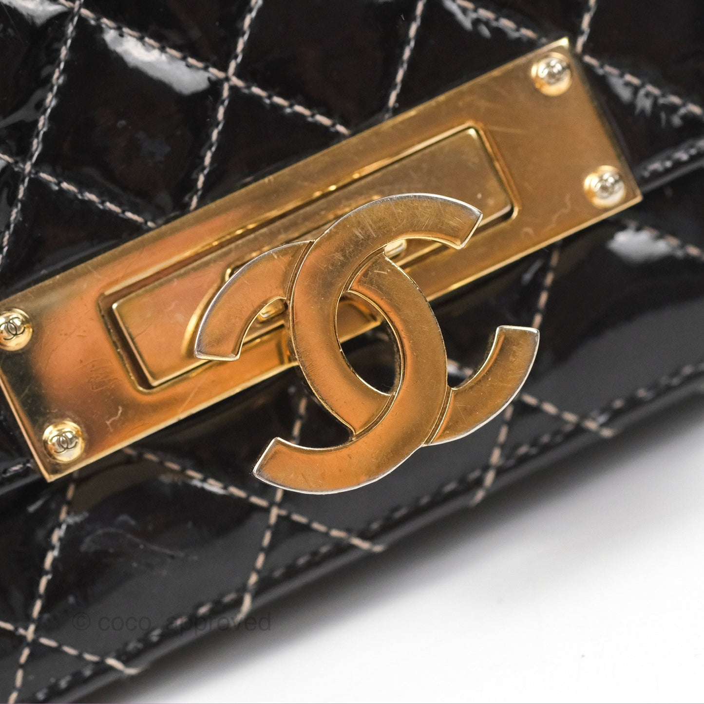 Chanel Golden Class Wallet On Chain WOC Black Patent Gold Hardware