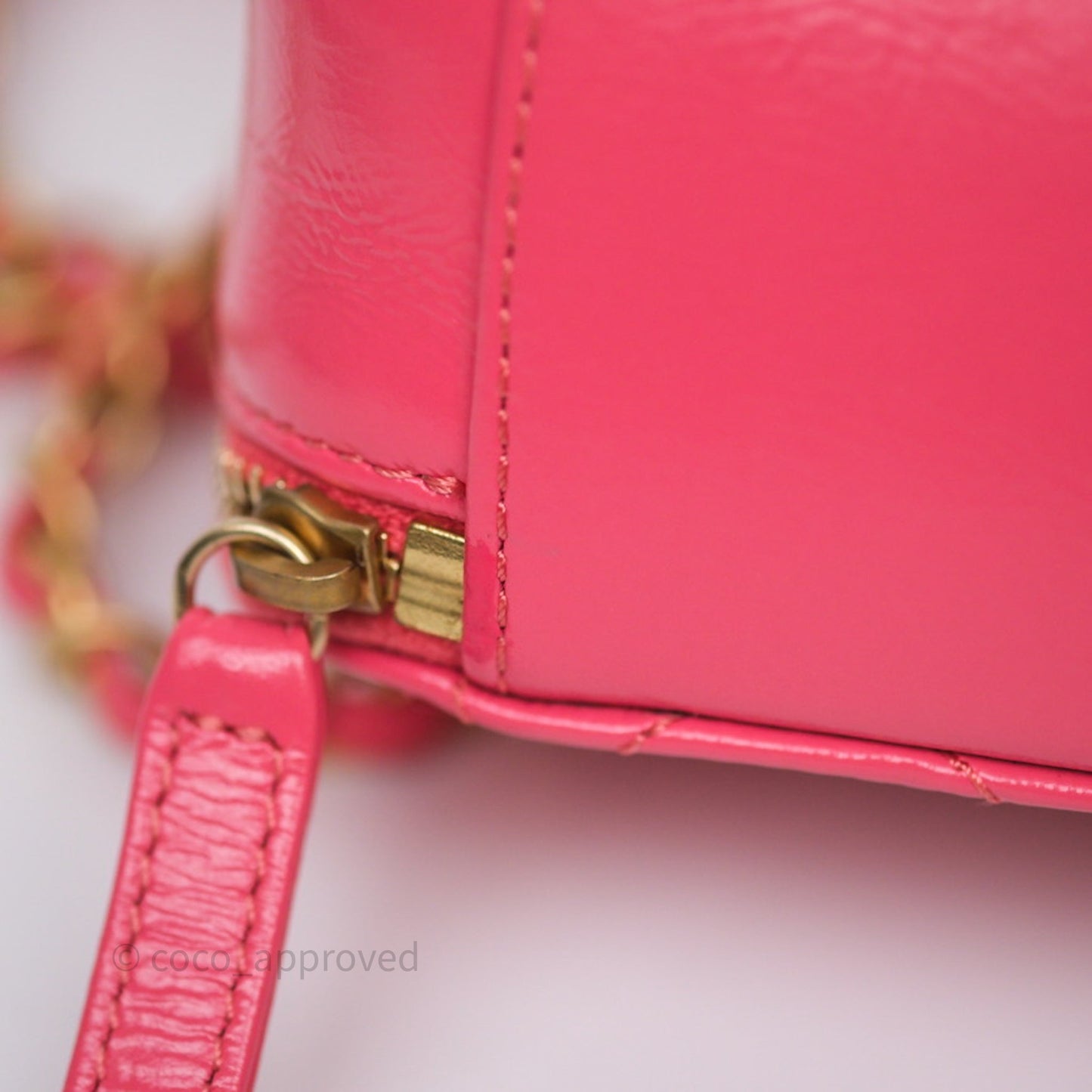 Chanel Small Top Handle Vanity Case Hot Pink Shiny Crumpled Calfskin Aged Gold Hardware