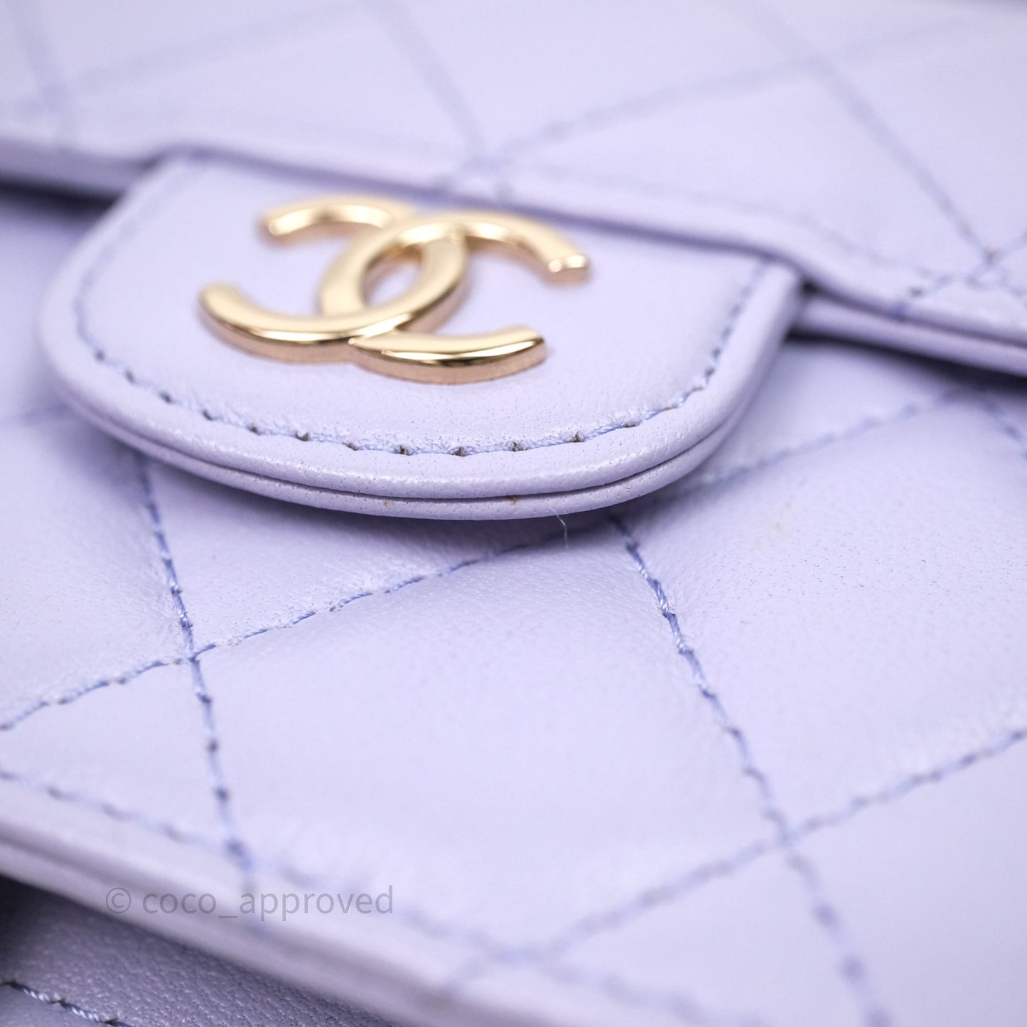 Chanel Mini Handle Flap Coin Purse With Chain Lilac Lambskin Gold Hardware