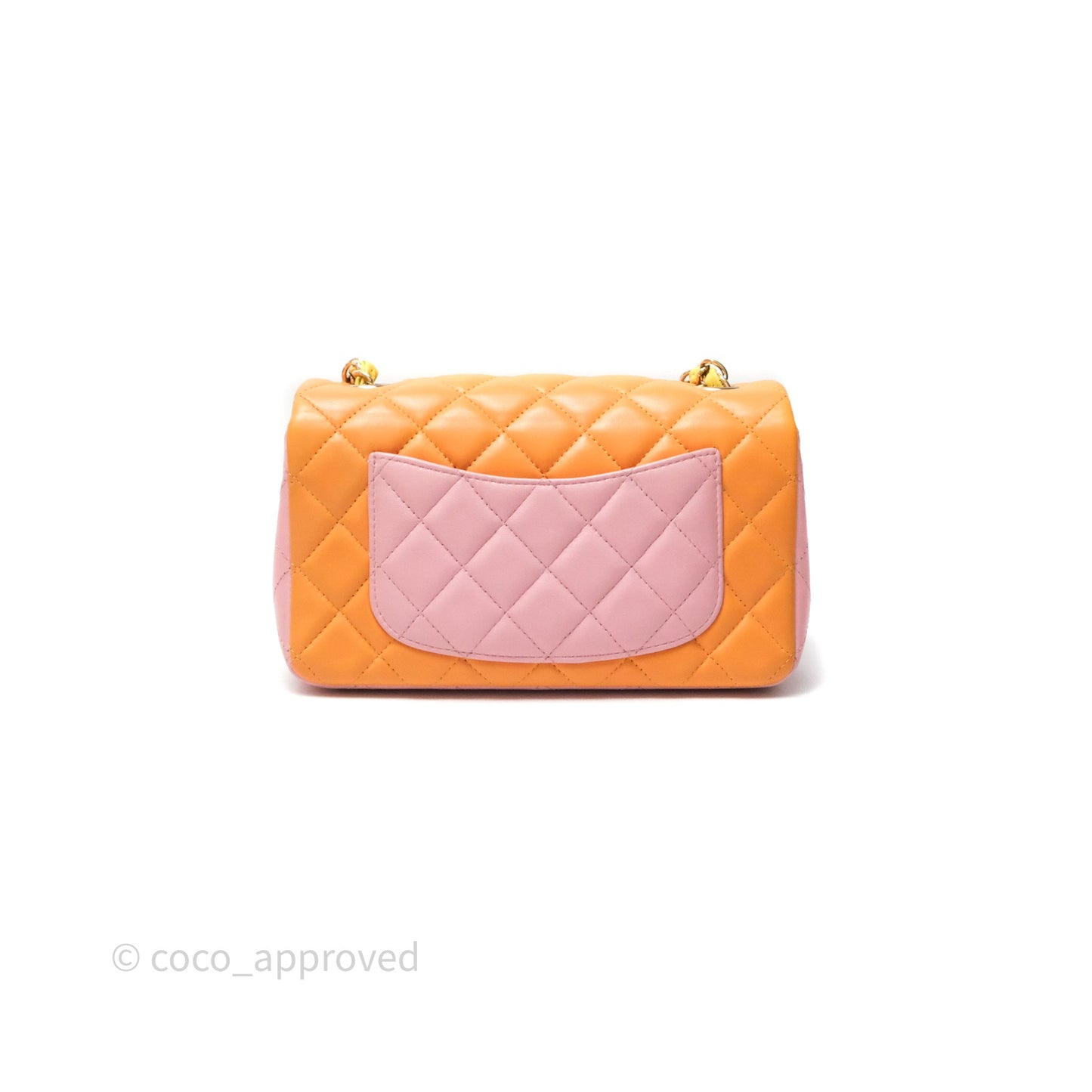 Chanel Quilted Mini Rectangular Flap Tri-Color Orange/Yellow/Pink Lambskin Gold Hardware