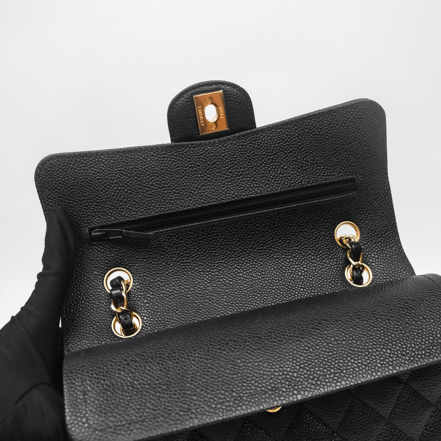 Chanel Small Classic Flap Quilted Black Caviar Gold Hardware