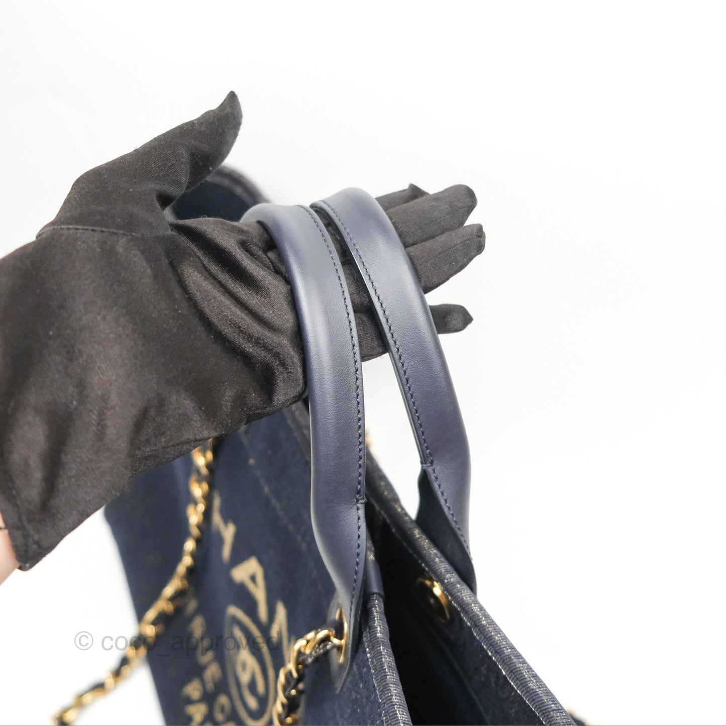Chanel Large Deauville Navy Glitter Canvas Gold Hardware