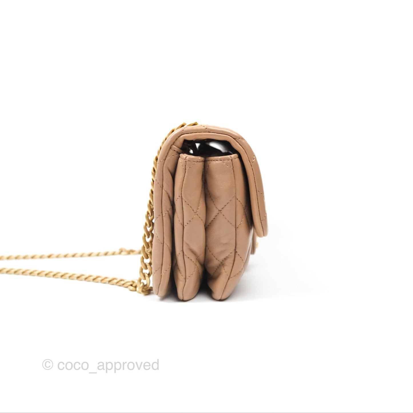 Chanel Small All Slide Adjustable Chain Flap Bag Beige Lambskin Aged Gold Hardware