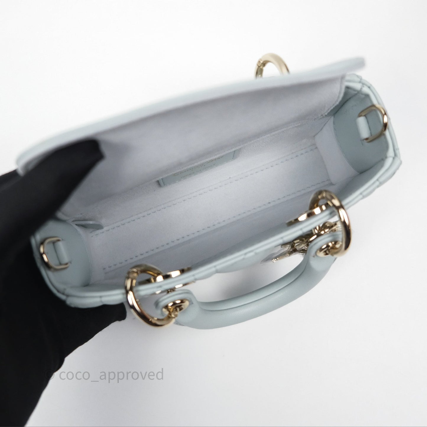 Christian Dior Micro Lady D-Joy Bag Baby Blue Lambskin Cannage Gold Hardware