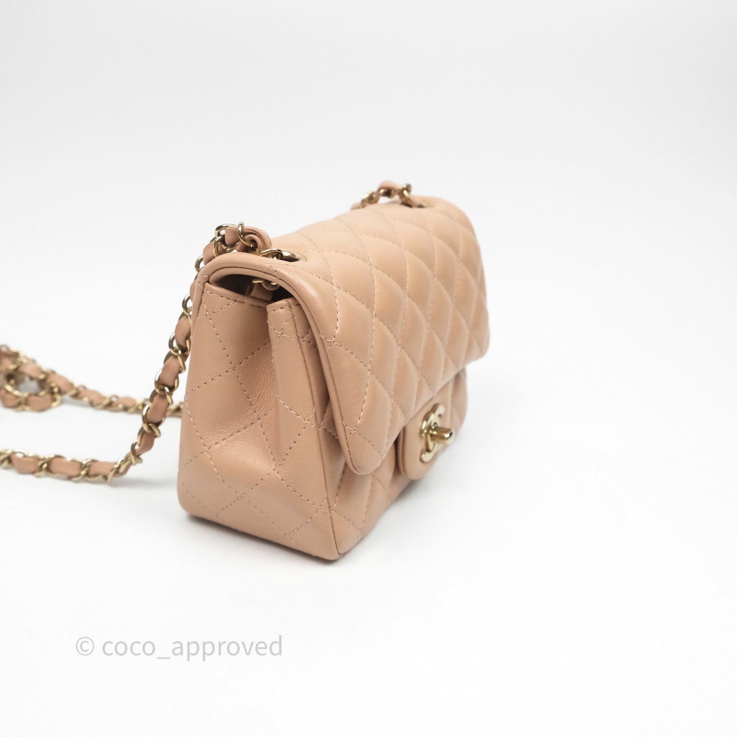 Chanel Mini Square Flap Quilted Beige Lambskin Gold Hardware