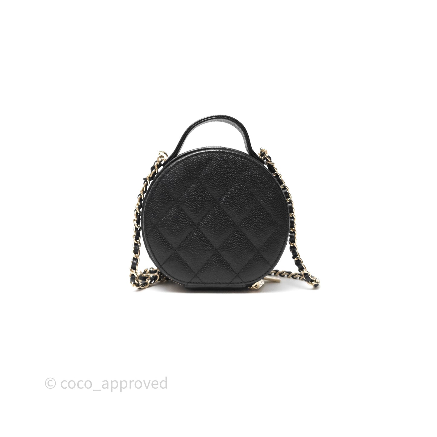 Chanel Mini Round Vanity Bag Handle With Care Black Caviar 22C