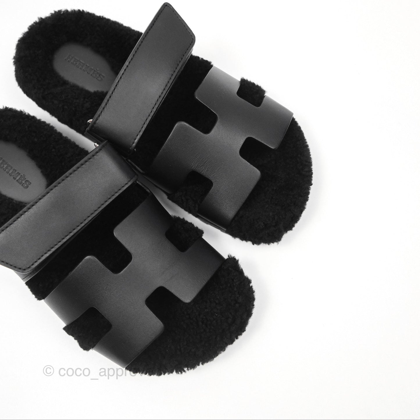 Hermès Chypre Sandal Shearling Black Calfskin Size 36