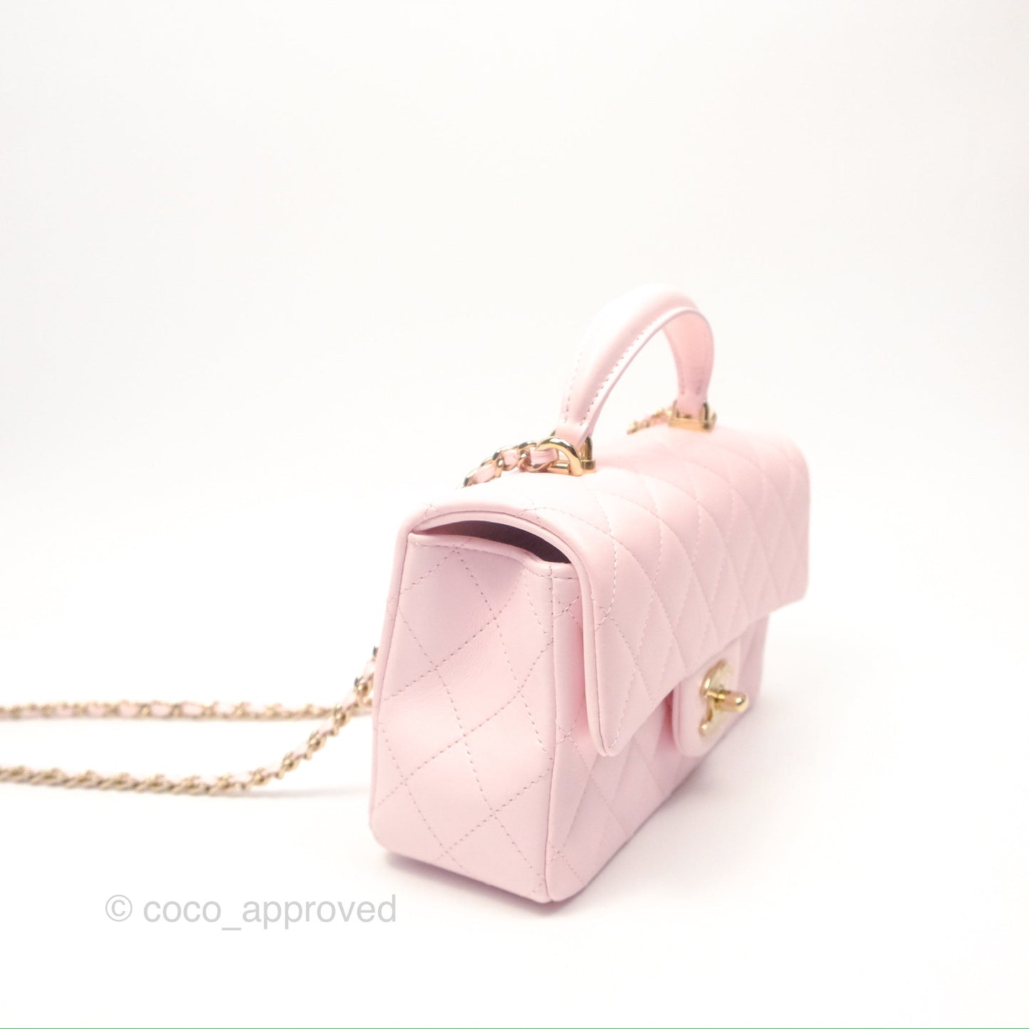 Chanel Top Handle Mini Rectangular Flap Bag Light Pink Lambskin Gold Hardware