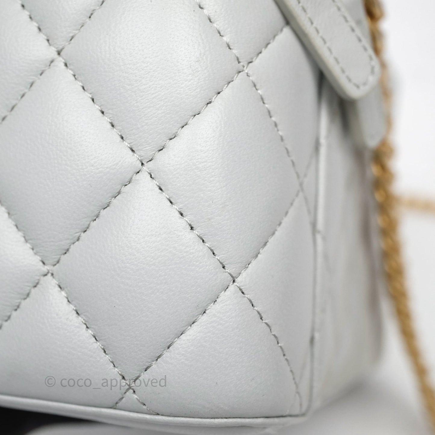 Chanel Quilted Vanity Rectangular with Camellia Adjustable Chain Blue Grey Lambskin Aged Gold Hardware