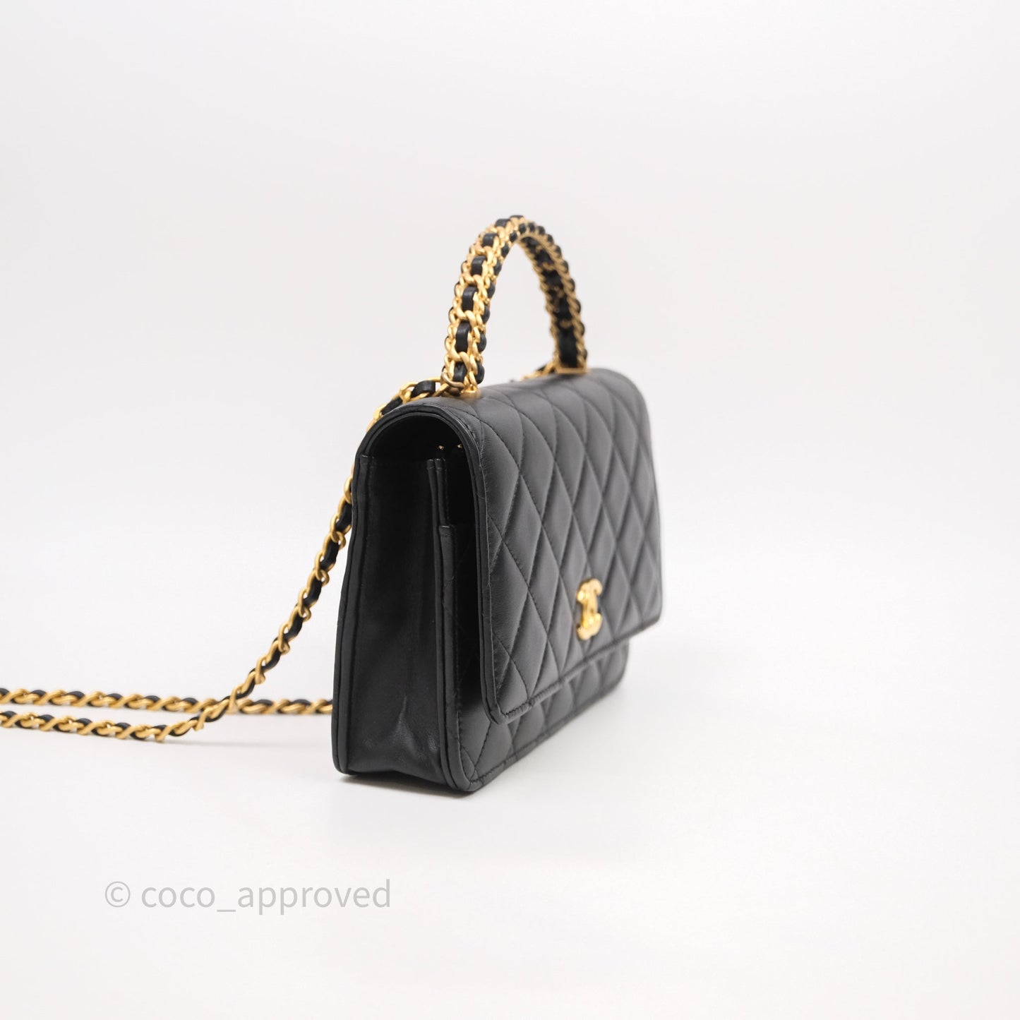 Chanel Top Handle Wallet On Chain WOC Black Lambskin Gold Hardware