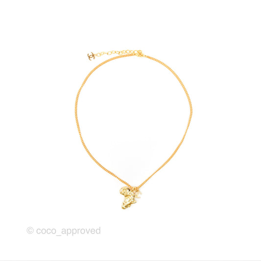 Chanel Africa Map Crystal CC Necklace Gold Tone 23A